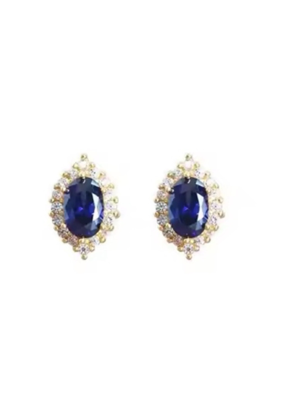 14k Gold filled Halo Sapphire Blue Stud Earrings - Women Jewelry